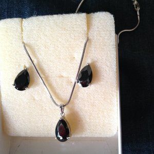 Earrings & Black Crystal Necklace on Sterling Silver chain